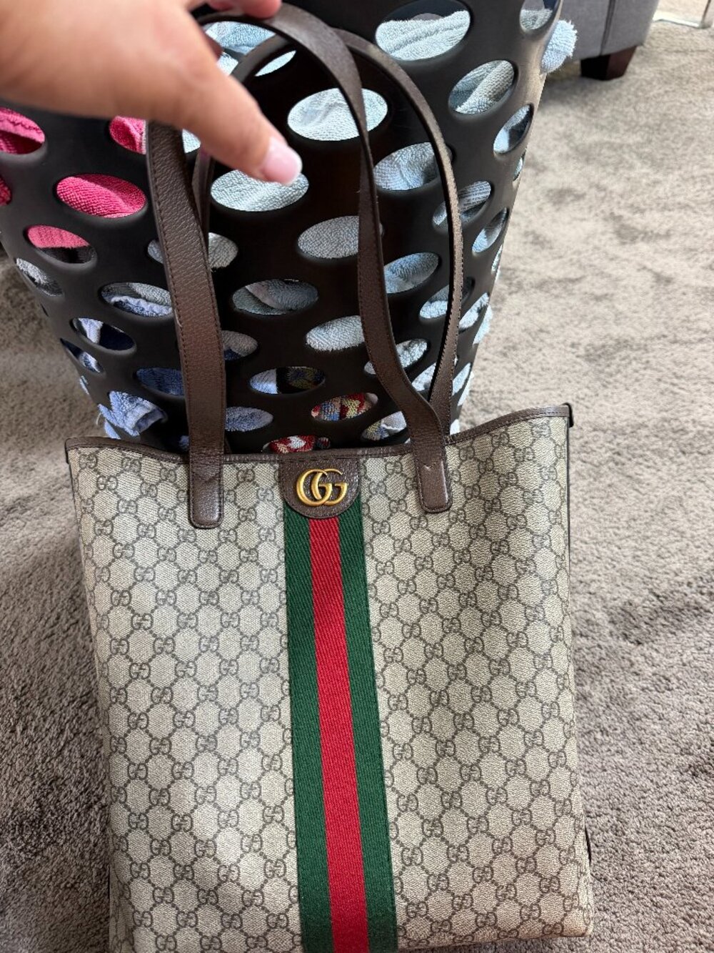 Gucci Medium Tote Bag, Borwn with Gold GG
